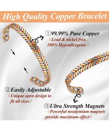 Cigmag Women's Copper Magnetic Bracelet - Adjustable Brazaletes Cuff Bangle with Ultra Strength Magnet - Tricolor Feather Design - Gift Box Included - Buy Online on GoSupps.com