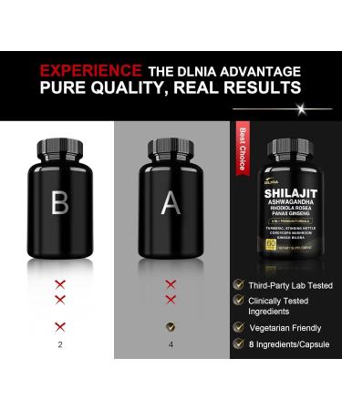 DLNIA 8-in-1 Shilajit for Men & Women with Ashwaganda Himalayan Organic Supplement with Rhodiola Rosea, Ginseng, Turmeric, Mushroom, for Immune Support, Energy, Calm, Focus, Clarity, Sleep, Cortisol - Buy Online on GoSupps.com