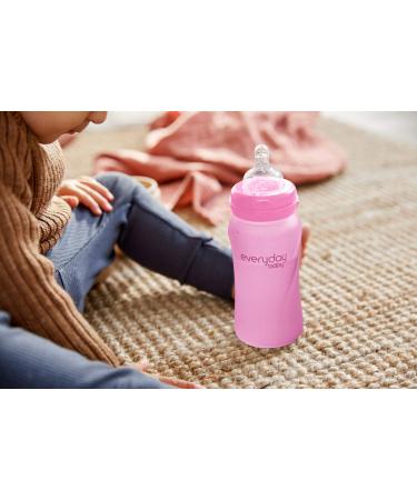Everyday Baby Healthy+ Glass Baby Bottle 240ml with Heat Sensor - Pink - Buy Online on GoSupps.com