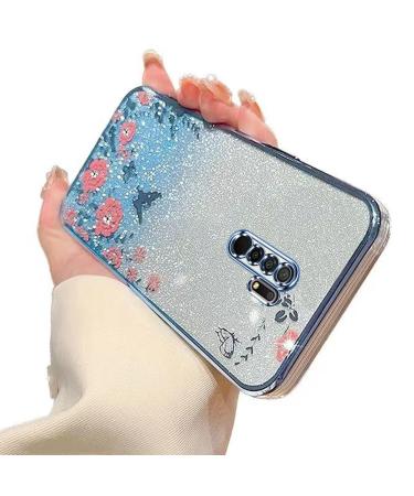 Tivenfezk nadoli glitter diamond case for xiaomi redmi 9 sparkle flower butterfly cell phone cover soft slope cover frame shiny silicone rhineau etui protective cover xiaomi redmi 9 blue