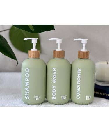 OLLIES Refillable Shampoo and Conditioner Bottles - Set of 3 | Stylish Label | 17oz | Shower Soap Dispenser - Buy Online on GoSupps.com
