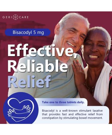 GeriCare Bisacodyl 5 mg Laxative Coated Tablet | Generic for Dulcolax | Stimulant Laxative | Gentle Overnight Constipation Relief 100 Count (Pack of 1) - Buy Online on GoSupps.com