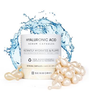 SKINWORKS Hyaluronic Acid Serum for Face Anti Aging Serum for Fine Lines & Wrinkles Hydrating Glow Serum Face Moisturizer Plump & Repair Dry Skin Unscented 30 Capsules 0.61 Fl Oz (BIODEGRADABLE) 30 Count