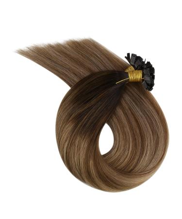 UGEAT 14 Flat Bonding Keratin Hair Extensions - 35cm Remy Brazilian Hair Dark Brown to Light Gold Brown Tips 1g 50 Sticks/Package - Buy Online on GoSupps.com