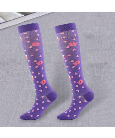 Compression Long Socks for Adults - Dot Heart Design Purple Anti-Friction & Anti-Pilling - Buy Online on GoSupps.com