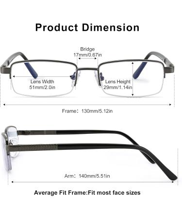 Madison Avenue Half Frame Reading Glasses for Men | Metal Blue Light Filter Rectangle Readers with Spring Hinges Gray 1.5x - Buy Online on GoSupps.com