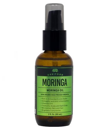 Orbifood Organic Moringa Oil for Hair Skin and Nails 100% USDA Certified Made in USA - Highly Absorbent Cold Pressed Virgin Moringa Oil (60ml) Max Hydration for Dry Skin Care Packed with Antioxidants Zeatin
