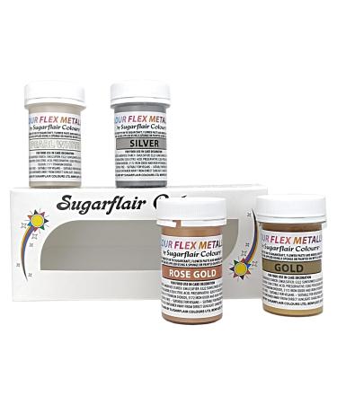 Colour Flex Edible Paint Set - Metallic Gold Edible Paint for Cake Decorating - Ready To Use Suitable For Sugar Paste Marzipan Modelling Pastes and more - Set of 4 x 25ml