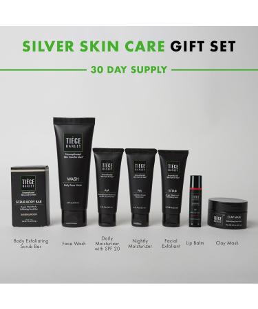 Tiege Hanley Men's Silver Gift Set | 6 Products | Face Wash Morning Facial Moisturizer Sandalwood Body Wash Natural Aluminum-Free Deodorant and a Body Scrubber | Uncomplicated Skin Care for Men - Buy Online on GoSupps.com