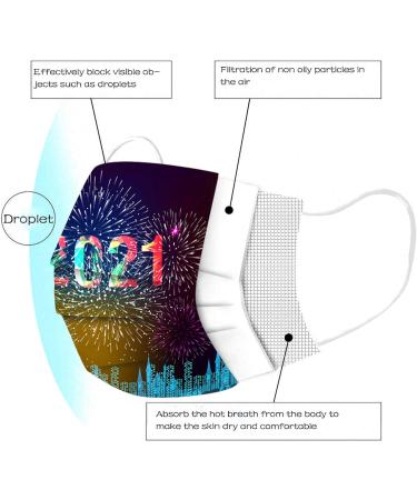 2021 Happy New Years Print Adult Disposable Christmas Facemask 3Ply Breathable Cloth Face_Masks 50PCS - Fits Men and Women - Buy Online on GoSupps.com