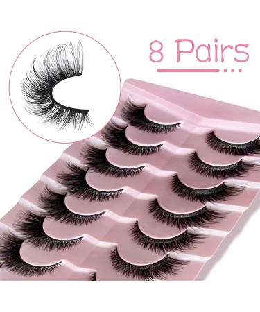 Aussido Eyelashes Cat Eye Lashes Natural Look Wispy Fluffy False Half lashes 8 Pairs - Buy Online on GoSupps.com