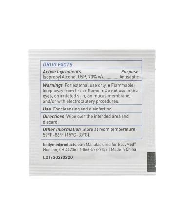 BodyMed 70% Isopropyl Alcohol Prep Pads - 100 Count Individually Wrapped - Sterile Antiseptic Alcohol Wipes for Medical & First Aid Kits - Buy Online on GoSupps.com