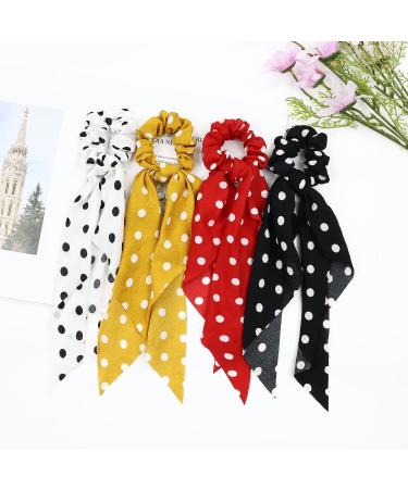 Cinaci 12 Pack Stretchy Hair Scrunchies with Long Ribbon Bow - Floral, Polka Dot, Solid Hair Ties for Women and Girls - Buy Online on GoSupps.com