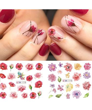 Summer Blooming Flower Nail Art Stickers - Chrysanthemum, Peony & Butterfly Designs | 12 Water Transfer Decals for Manicure - Buy Online on GoSupps.com