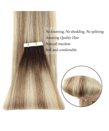 Real Hair Tape In Extensions - Double-Sided Remy Human Hair - Ash Brown Beach Blonde with Dark Brown Roots - 45 cm - Buy Online on GoSupps.com