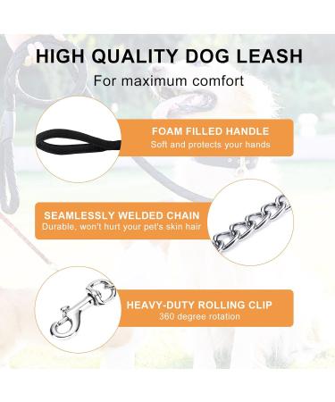 PETTOM 1.2m Heavy Duty Nylon Dog Chain Lead with Padded Handle for Small, Medium, Large Dogs - Chew Proof Metal Chain, 3.0mm Width - Black Medium - Buy Online on GoSupps.com