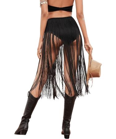 Verdusa Women's High Waisted Fringe Shorts - Small Black | Rave Dance Bottoms - Buy Online on GoSupps.com