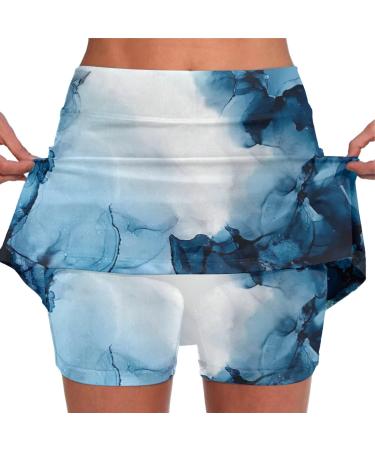 iOoppek Women's Solid Color Mid Waist Yoga Workout Skirt with Pockets Yellow Sky Blue XXL