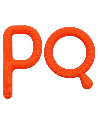 Silicone Baby Teething Tubes Straws for Boys and Girls 2 Pack P & Q Shape Teething Sticks for Babies 3-6 6-12 Months Sensory Chew Toys for Kids ADHD Autism Biting Needs Orange PQ Orange