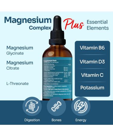 Magnesium Complex Plus 2 fl oz Liquid Drops - Advanced Magnesium Citrate Glycinate L-threonate with Vitamins B6 D C Supplement - High Potency 100% Absorption - 30-Day Supply - Buy Online on GoSupps.com