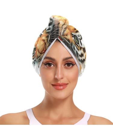 Tiger Eating A Slice of Orange Hair Towel 2 Pack Super Absorbent Hair Drying Towel Quick Dry Hair Turbans Head Towel with Button Twisty Wrap for Women Girls