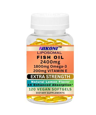 Nikoni Liposomal Lemon Flavor Fish Oil 2400 mg of Omega-3 with 200 mg of Vitamin E. 1200 mg of EPA+ 600 mg of DHA + 600 mg of Other Omegas-120 Vegan Softgels (No Animal Gelatin)