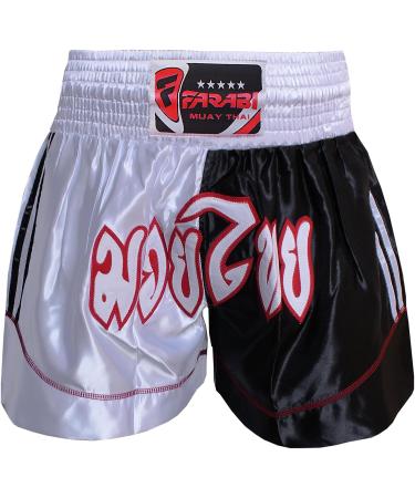 Farabi Sports Muay Thai Kickboxing MMA Boxing Training Shorts - White/Black - X-Large - Buy Online on GoSupps.com