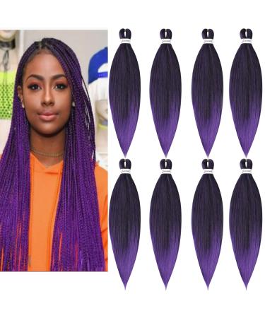 LDMY Pre-Stretched Braiding Hair Extensions-8PCs 26inch Braids Extensions Omre Lila Synthetic Kanecalon Braids Kunsthaar/PC Black-Purple