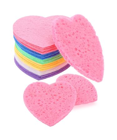 60 Pcs Compressed Sponges Facial Heart Face Sponges for Cleansing and Exfoliating Natural Reusable Heart Shaped Sponges for Face Disposable Facial Sponges Pads for Washing Esthetician Makeup Removal