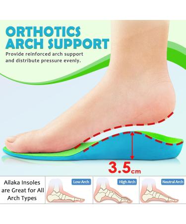 Ailaka Kids Orthotic Arch Support Insoles - PU Foam Inserts for Overpronation Flat Feet & Plantar Fasciitis | 4-6 M US Big Kid Green - Buy Online on GoSupps.com
