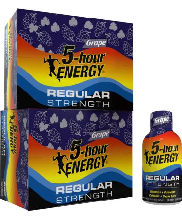 5-hour ENERGY Regular Strength Energy Shot | Grape Flavor | 1.93 oz. | 24 Count | Sugar-Free & Zero Calories | B-Vitamins & Amino Acids | 200mg Caffeinated Energy Shot | Dietary Supplement Grape - Regular Strength