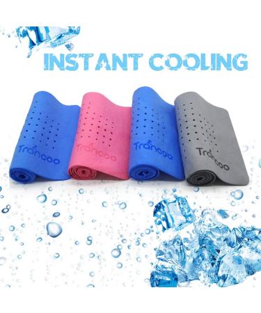 Trancoo 2 Pack PVA Cooling Towel Set - Instant Chill Scarf for Gym, Running, Golf - Sweat Rags for Workout - 33x7.85 Perforated Neck Wrap - Blue+Grey - Buy Online on GoSupps.com