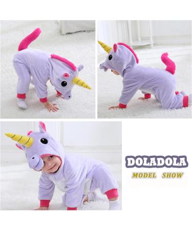 Doladola Baby Unicorn Romper | Flannel Animal Hooded Jumpsuit for Toddler | Infant Outfit 6-12 Months - Purple - Buy Online on GoSupps.com