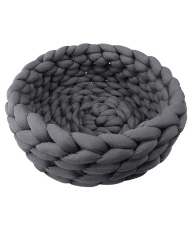 Lucky Monet Cotton Knitted Pet Bed Basket Warm Soft Woven Cat Nest Cozy Cuddler for Dogs & Cats Dark Gray 15.7