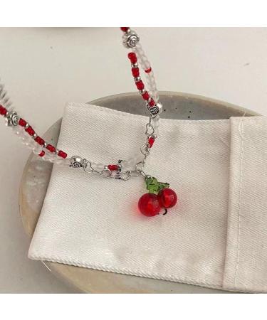 Beaded Cherry Choker Necklace for Women Teen Girls Bohemia Crystsal Bead Choker Sweet Clavicle Chain Jewelry Gift Women Cherry Pendant Necklace Delicate Lightweight and Comfortable Necklace - Buy Online on GoSupps.com