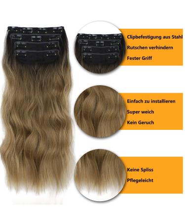 Clip-In Hair Extensions - Brown Synthetic Double Weft 50cm 200g Ombre Goldblond - Affordable Full Head 4-Pcs for Women - Buy Online on GoSupps.com