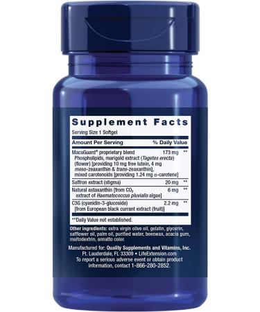 Life Extension MacuGuard Ocular Support with Saffron & Astaxanthin - 60 Softgels for Eye Health - Buy Online on GoSupps.com