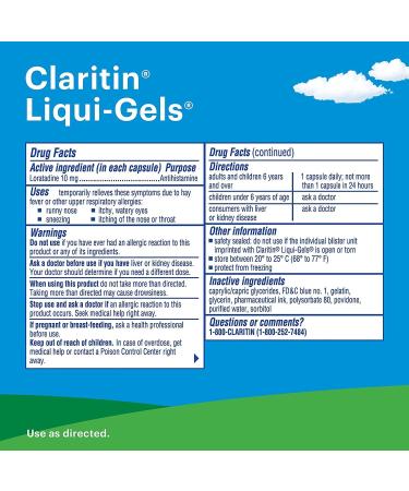 Claritin 24hr Non-Drowsy Allergy Medicine - Loratadine Antihistamine Liqui-Gels - 100 Total Liqui-Gels - Buy Online on GoSupps.com