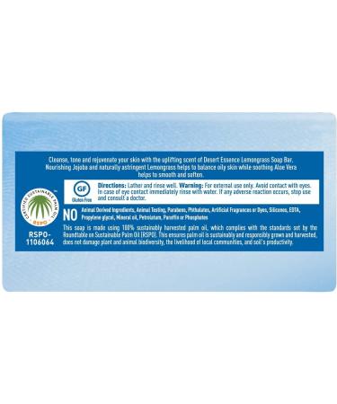 Desert Essence Lemongrass Soap Bar - 5 oz | Tea Tree Oil, Aloe Vera & Jojoba - Acne Relief & Invigorating Moisturizer - Buy Online on GoSupps.com