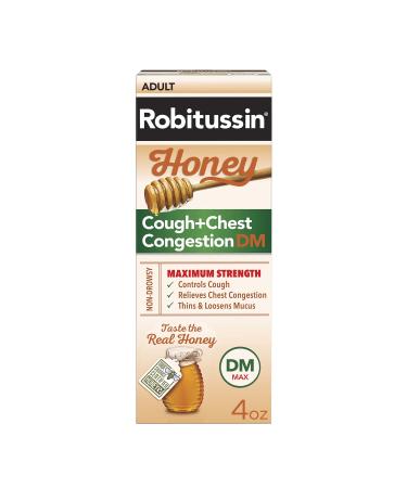 Robitussin Maximum Strength Honey Cough + Chest Congestion DM, Cough Medicine for Cough and Chest Congestion Relief Made with Real Honey- 4 Fl Oz Bottle 4 Fl Oz (Pack of 1)