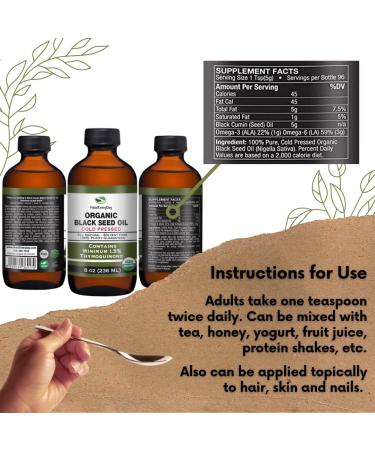 HalalEveryDay Organic Black Seed Oil - USDA Certified Cold Pressed Glass Bottle Over 1.5% - Buy Online on GoSupps.com