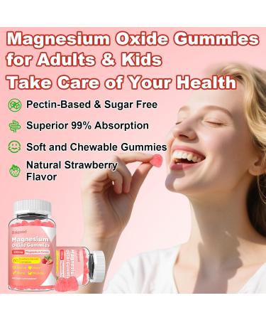 500mg Magnesium Oxide Gummies for Adults & Kids - Sugar Free Magnesium Gummies Supplement for Nerve, Bone & Muscle Support, Vegan, Non-GMO, Strawberry Flavor, 60 Count 60 Count (Pack of 1) - Buy Online on GoSupps.com