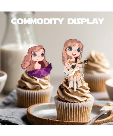 18pcs Glitter Cartoon Girls Dessert Cupcake Topper Cheer to Worldwide Popular Female Singer Concert Theme Decor Pick for Fan Men Women Happy Birthday Music Party Decorations Supplies - Buy Online on GoSupps.com