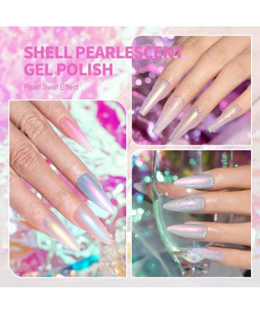 RARJSM Mermaid Pearl Gel Nail Polish - Glitter Pearlescent Shell, Soak Off LED UV Curing, DIY Manicure, Pink Beige/Blue Green/Purple Shimmer, Swirl Thread Effect - Mermaid Pearl Collection - Buy Online on GoSupps.com