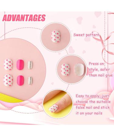 72 Pieces Kids Stick On False Nails Kit for Girls - Short Full Cover Nail Design Set with Stripe and Dot Patterns - 3 Boxes Included - Buy Online on GoSupps.com