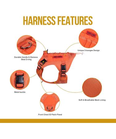 Oneigris Dog Harness - Fire Watcher 2.0 Tactical with 2 Metal Buckles MOLLE System No-Pull D-Ring 1000D Nylon - Orange - Buy Online on GoSupps.com