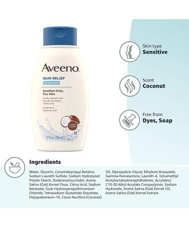 Aveeno Skin Relief Body Wash - Nourishing Coconut 12 fl oz | Soothing & Gentle Scent - Buy Online on GoSupps.com