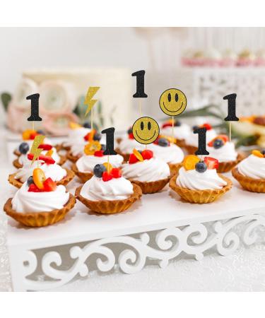 INNORU One Happy Dude Birthday Cupcake Toppers Smile Face 1st Birthday Party Decorations Smiley Face Baby Shower Hippie Birthday Wedding Party Decorations Supplies Pack of 24 Glitter - Buy Online on GoSupps.com