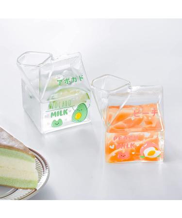 Kawaii Glass Milk Carton Cup - 12 Oz Clear Cute Mini Creamer Pitcher - Microwavable - Peach Color - 1Pcs - Buy Online on GoSupps.com