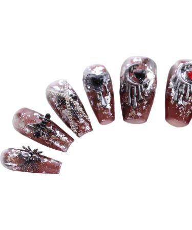 PN-005 Press-On Nails Reusable False Nails Gothic Skull Scary Halloween Glamour Fingernails Painted 10 Pieces Rhinestones Red - Buy Online on GoSupps.com